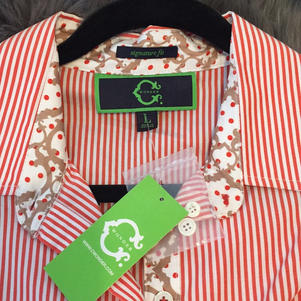 C WONDER- Button down orange pinstripe blouse